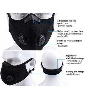 Face Mask for Cycling, Running  and Biking with 2 Valves and 1 Activated Carbon filter - Alera Products